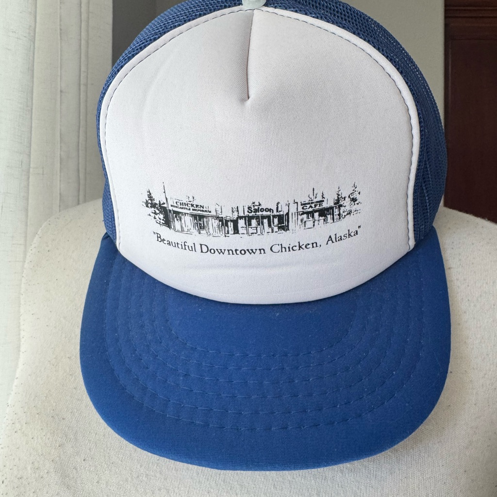 Vintage Yupoong Trucker Hat Chicken Alaska BlueWhite Mesh Snapback